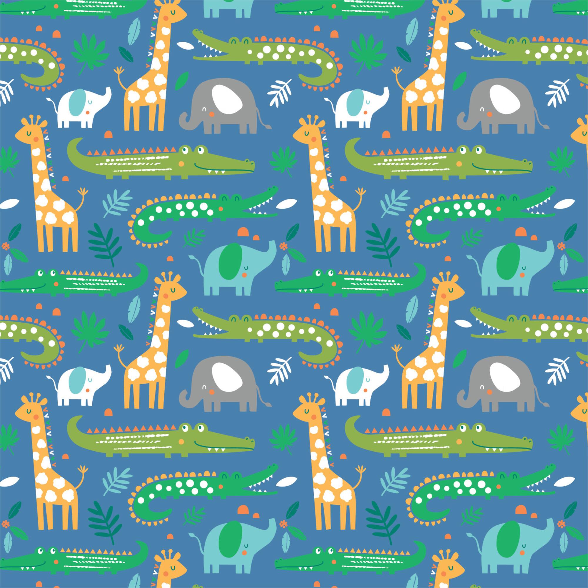 Eugene Textiles Zoo Animals Blue Cotton Flannel